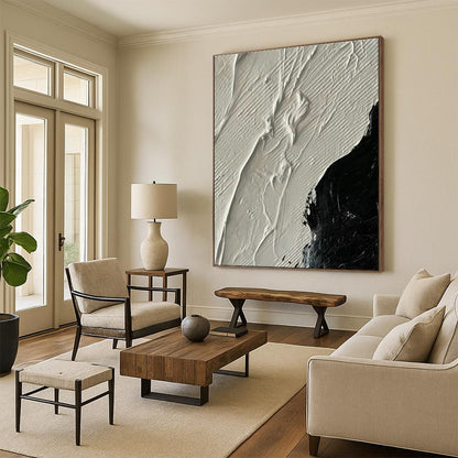 Black - White Textured Abstract Art for Industrial Studio & Monochrome Lounge DLZ1335