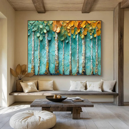 Textured Tree Row Art for Scandinavian - Style Home Office Walls DLZ3206