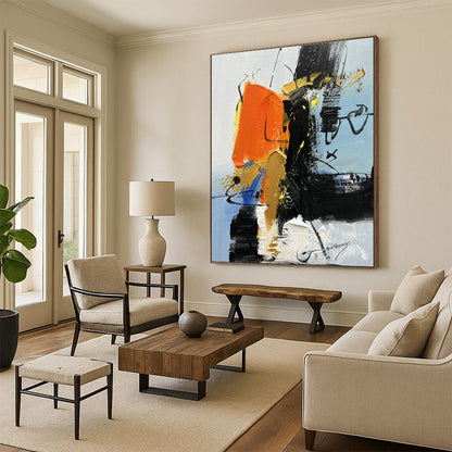 Orange - Black - Blue Abstract Art for Sports Bar & Creative Agency Office DLZ1665