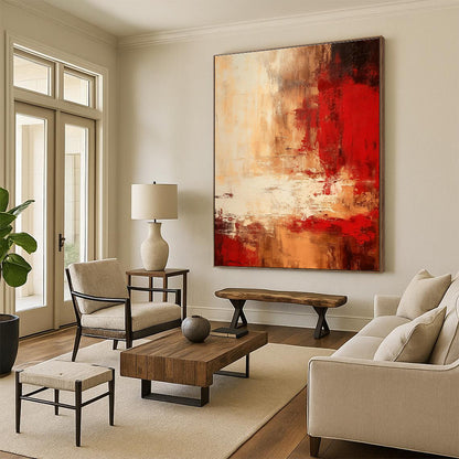 Red - Brown Abstract Art for Steakhouse Dining Room & Rustic Home Library DLZ1655