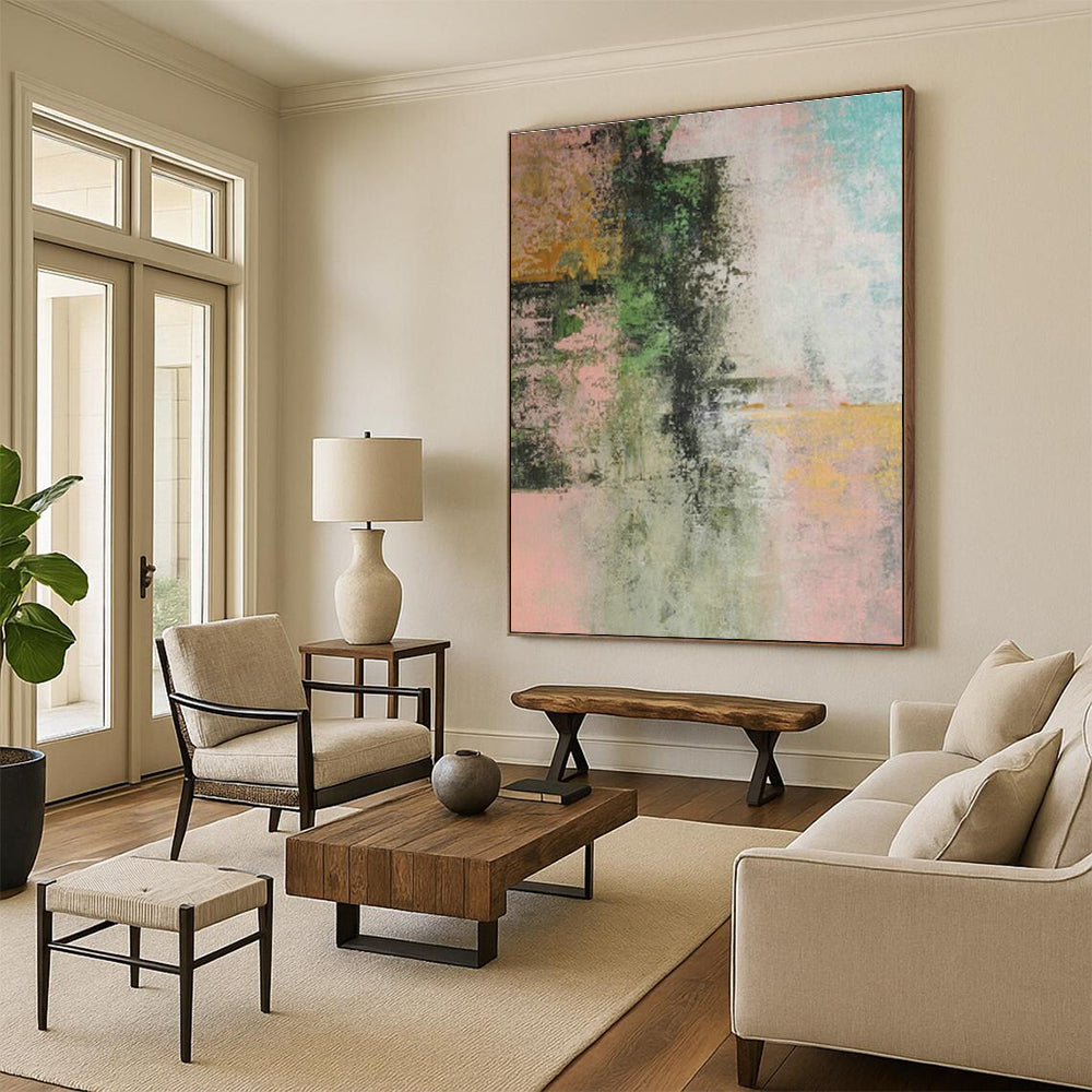 Pink - Green Abstract Art for Home Nursery Relaxation Corners DLZ0044