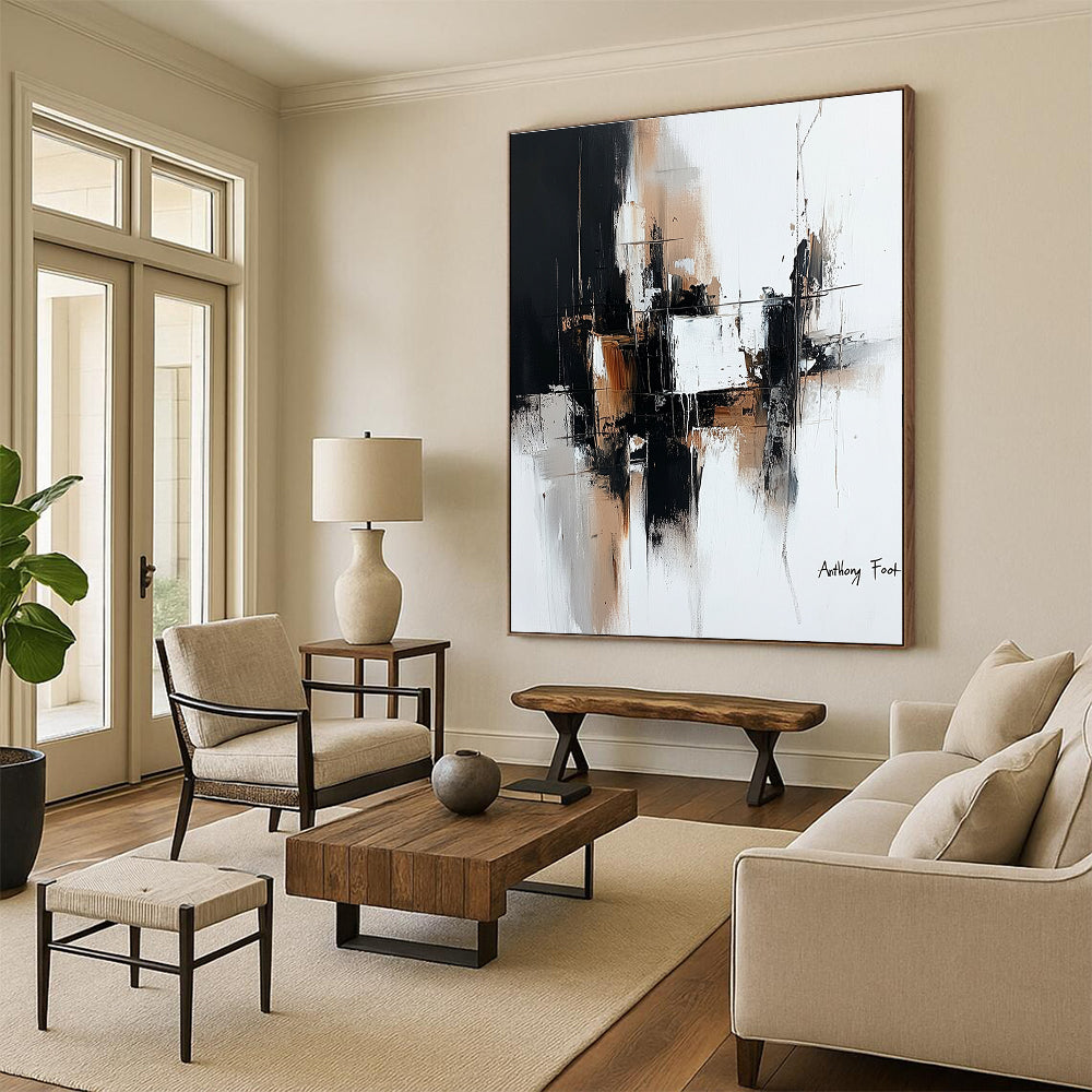 Black, White, and Brown Abstract Composition Art for Minimalist Bedroom & Art - Loving Entrepreneur’s Office STSC1356