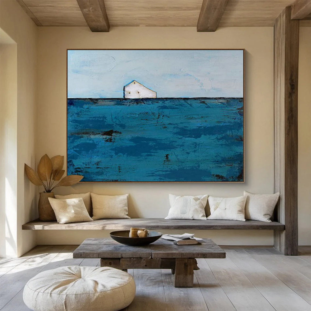 Lonely House in Sea Oil Painting for Coastal Home Entryway Corners DLZ2601