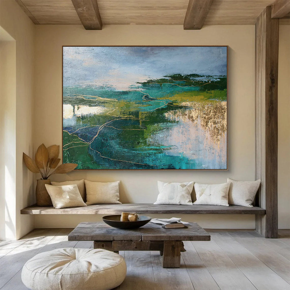 Gold - lined Landscape Abstract Art for Luxury Hotel Lobbies DLZ2513
