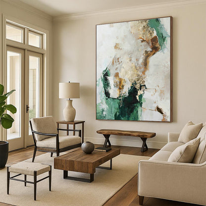 Green and Gold Abstract Art for Botanical Garden Café & Modern Home Library DLZ1015