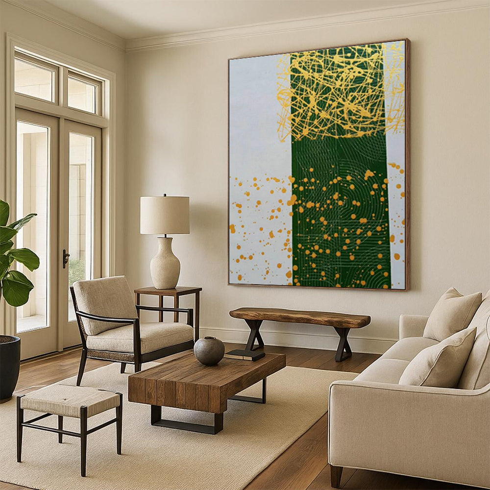 Yellow - Green Splatter Abstract Art for Bohemian Café & Artistic Playroom DLZ0776