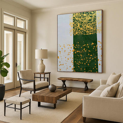 Yellow - Green Splatter Abstract Art for Bohemian Café & Artistic Playroom DLZ0776