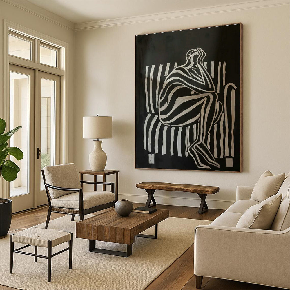 Striped Figure in Meditation Art for Yoga Studio & Minimalist Living Room DLZ0700