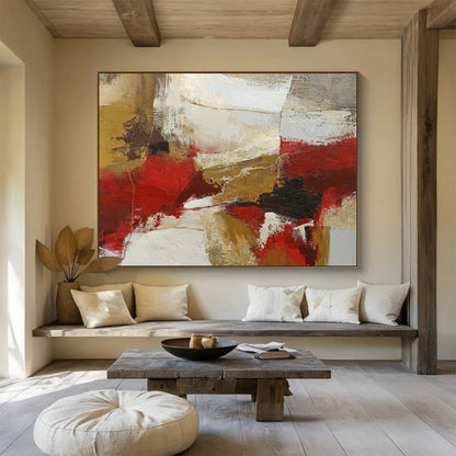 Red - Gold Abstract Composition Art for Formal Living Area DLZ2890