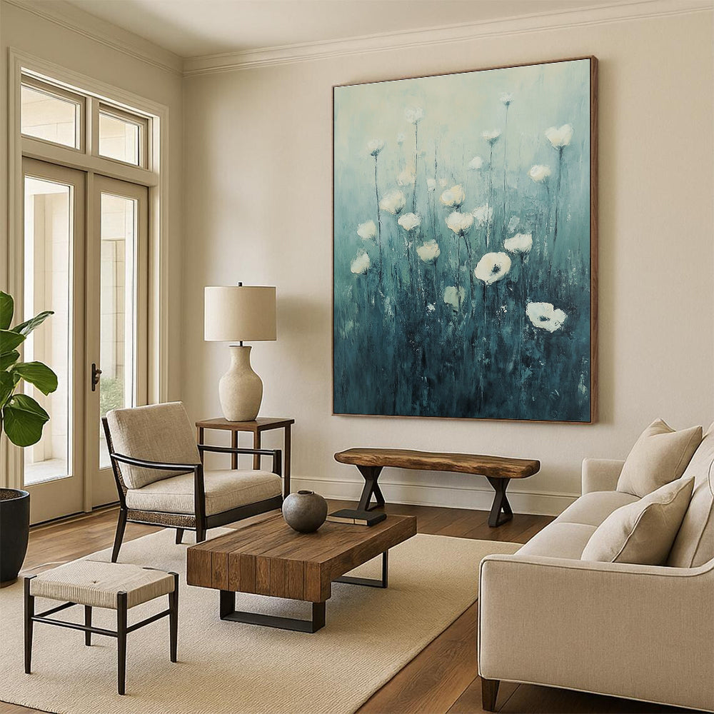 White Flowers in Teal for Serene Bedroom & Spa Lounge STSC1150
