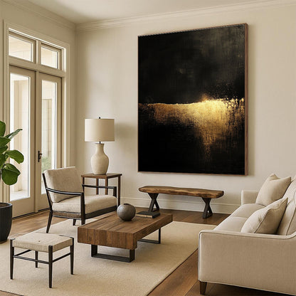 Luxe Black - Gold Abstract Art for Dining Room & Boutique Hotel STSC075