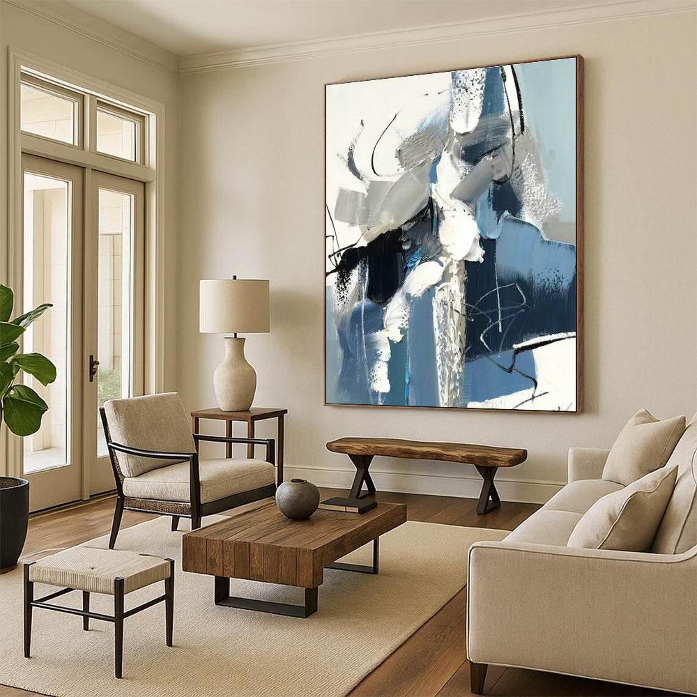 Blue - Gray Abstract Art for Art Gallery Corridor & Industrial Loft DLZ1651