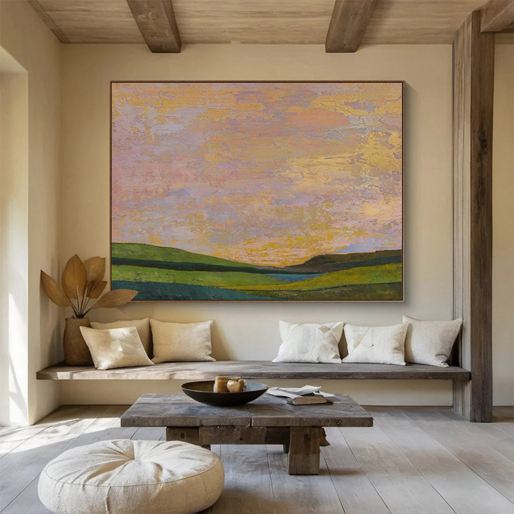 Pink - Gold Sky Landscape Art for Romantic Bedroom DLZ2822