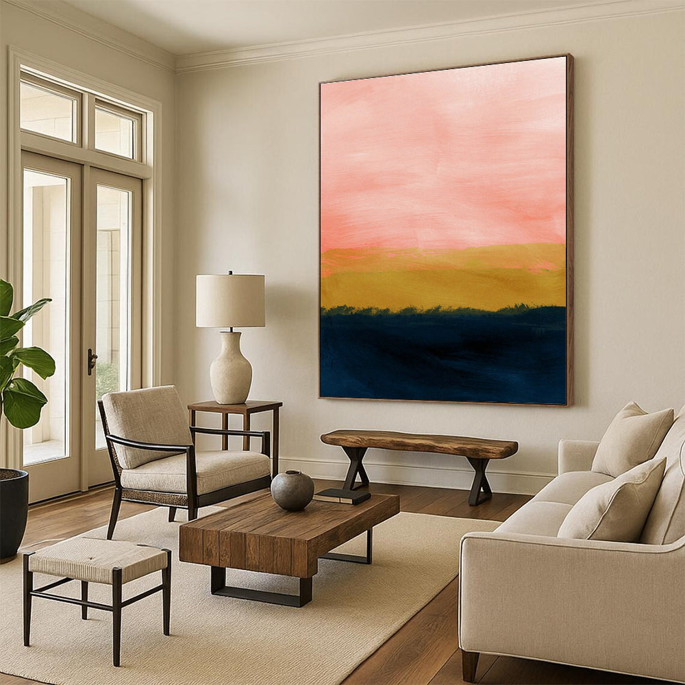 Pink - Yellow Sunset Abstract Art for Beach House & Bohemian Living Room DLZ0675