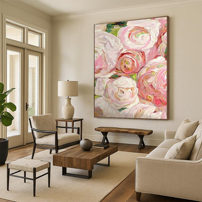 Pink - White Floral Oil Painting for Romantic Bedroom & Wedding Venue Lounge DLZ0990