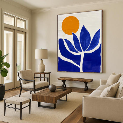 Blue Flower and Orange Sun Art for Bohemian - Style Café & Nature - Lover’s Home Studio STSC1332