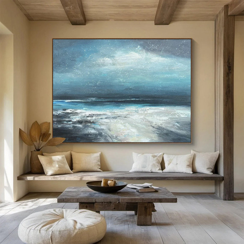 Blue - Tone Starry Sea Oil Painting for Coastal - Inspired Bedrooms DLZ2495