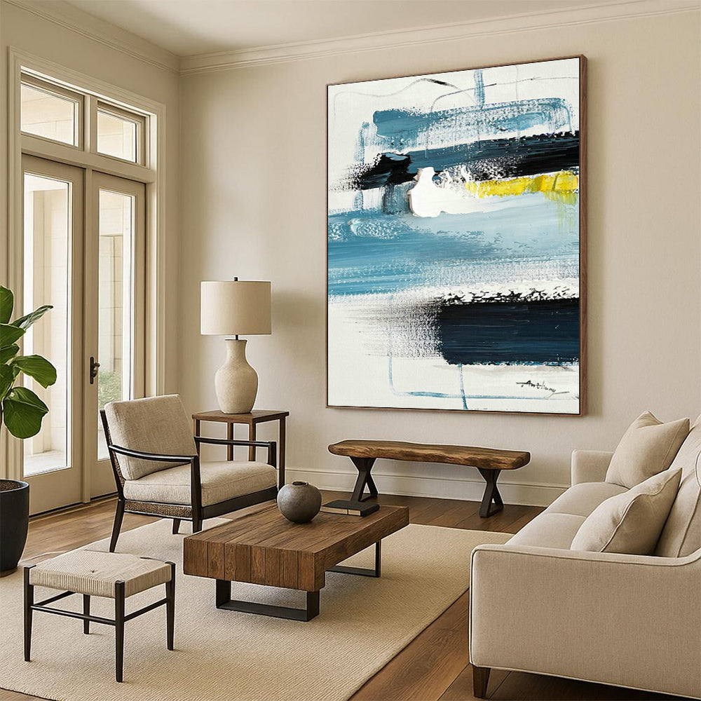 Blue - Yellow Block Abstract Art for Coastal - themed Hotel & Creative Coworking Space DLZ0788