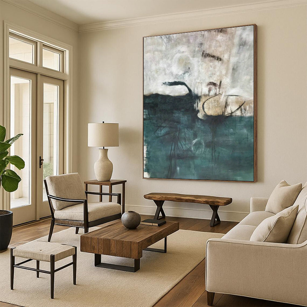 Dark Green - Grey - White Abstract Art for Living Room & Bedroom DLZ0503