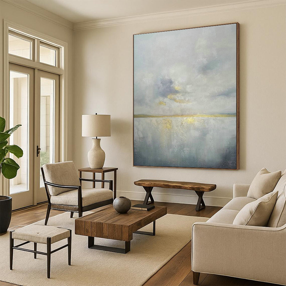 Gray - Gold Seaview Abstract Art for Bedroom & Office DLZ0349
