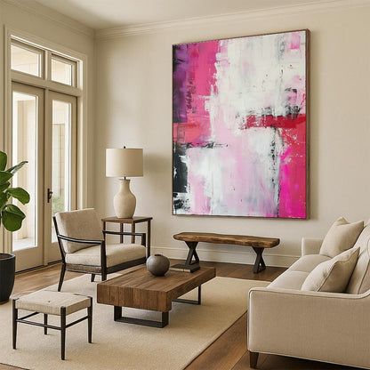 Pink - White - Black Abstract Art for Girly Bedroom & Art Café DLZ1696