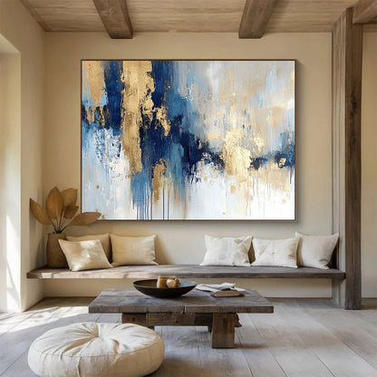 Blue - Gold Abstract Art for Upscale Office & Fine - Dining Restaurant SC021