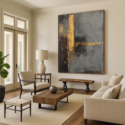 Grey and Gold Minimalist Abstract for Luxury Spa & Modern Home Library STSC418