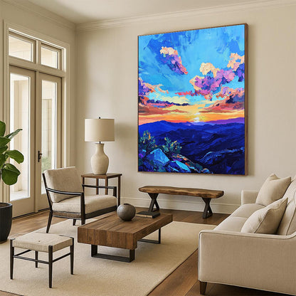 Colorful Mountain Sunset Vibrant Landscape Art for Adventure - Themed Home & Outdoor Enthusiast’s Living Room STSC1457