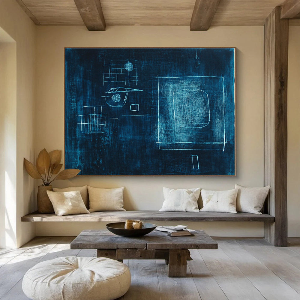 Blue Chalk Drawing Abstract Art for Creative Playroom & Artistic Studio SC348