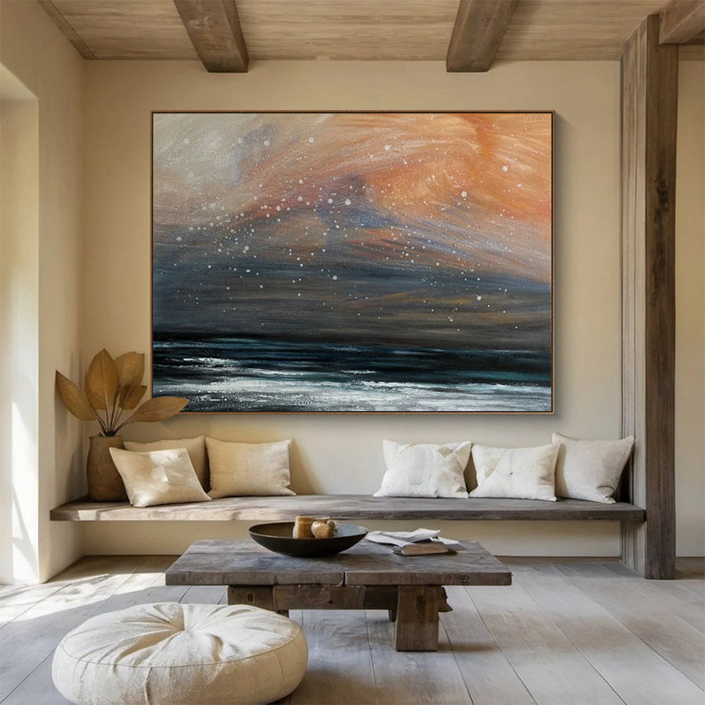 Orange - Gray Starry Sea Oil Painting for Bohemian - Style Lounges DLZ2494