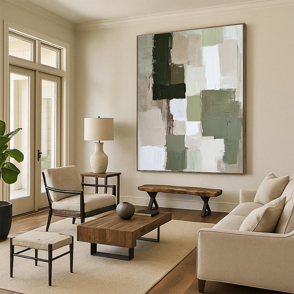 Earthy Green and Beige Blocks for Rustic Cottage Living Room & Nature - Lover’s Study STSC767