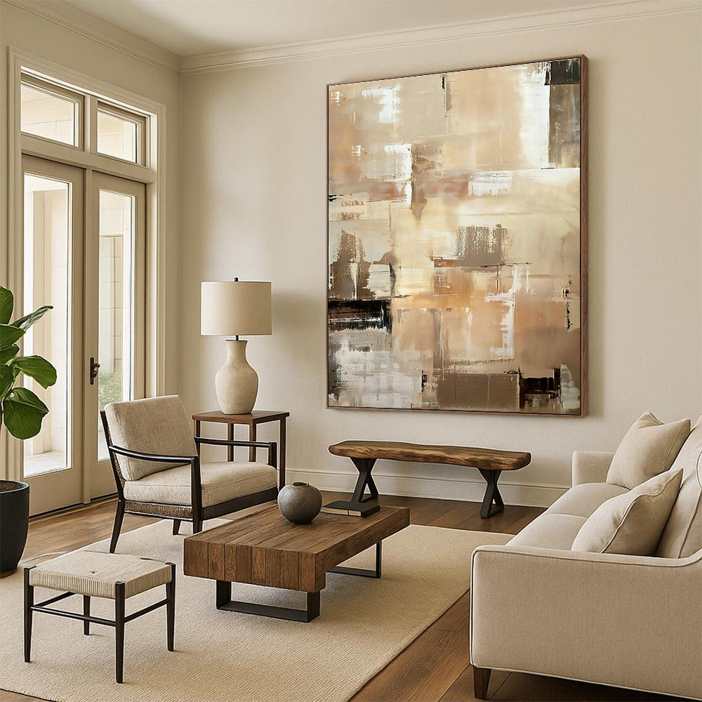 Brown - White Geometric Abstract Art for Modern Office Reception & Industrial - Chic Café DLZ0991