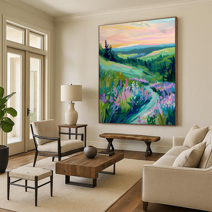 Valley Landscape Oil Painting for Wellness Retreat & Garden Villa DLZ0655