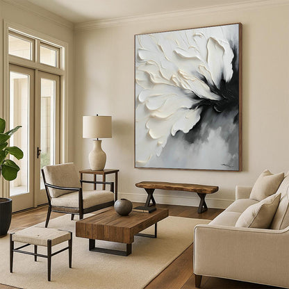 White - Black Flower Abstract Art for Art Studio & Modern Bedroom DLZ1648