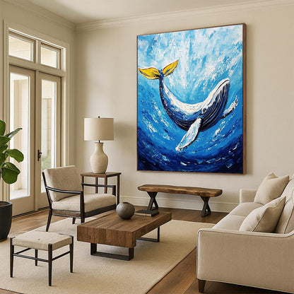 Blue Whale in Ocean Art for Coastal Home Playroom & Marine Biology Classroom STSC1052
