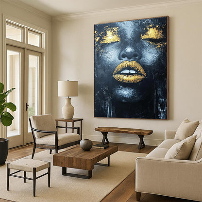 Gold - Accented Black Portrait for Luxury Bedroom & High - End Gallery STSC1276