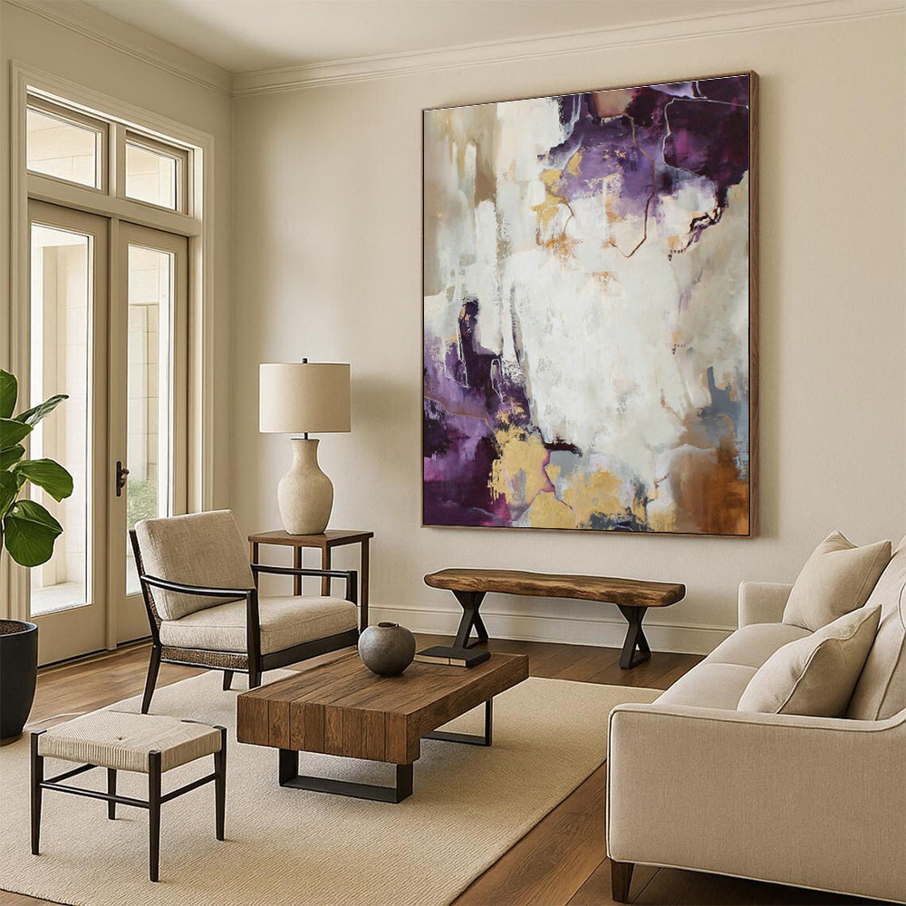 Purple and Gold Abstract Art for Boutique Hotel Suite & Art Deco - Inspired Bar DLZ1016