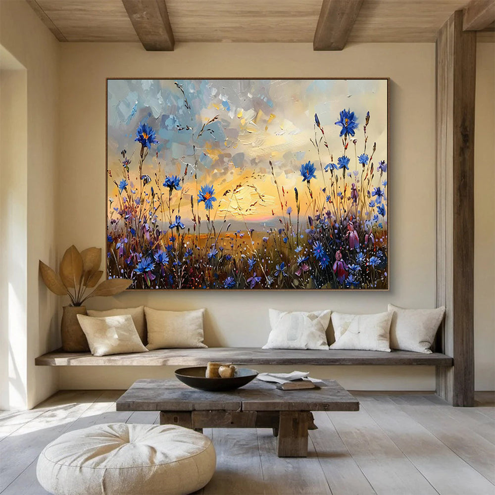 Blue Wildflower Field at Sunset Art for Romantic Outdoor - Inspired Patios DLZ3082