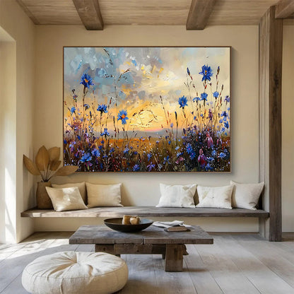 Blue Wildflower Field at Sunset Art for Romantic Outdoor - Inspired Patios DLZ3082