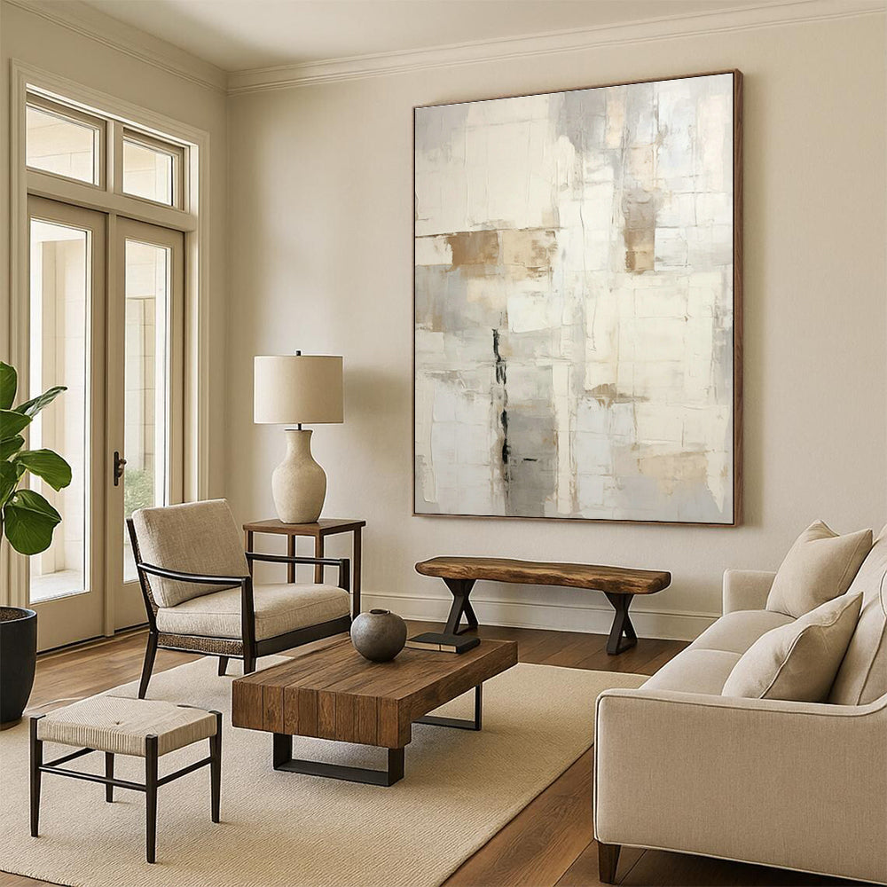 Gray - White - Brown Square Abstract Art for Minimalist Home & Design Studio DLZ1262