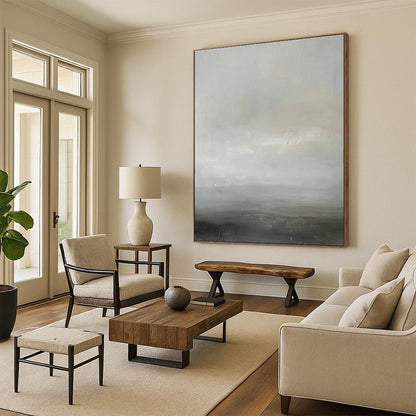 Gray - White Subtle Landscape Abstract Art for Minimalist Bedroom & Serene Yoga Studio DLZ1910