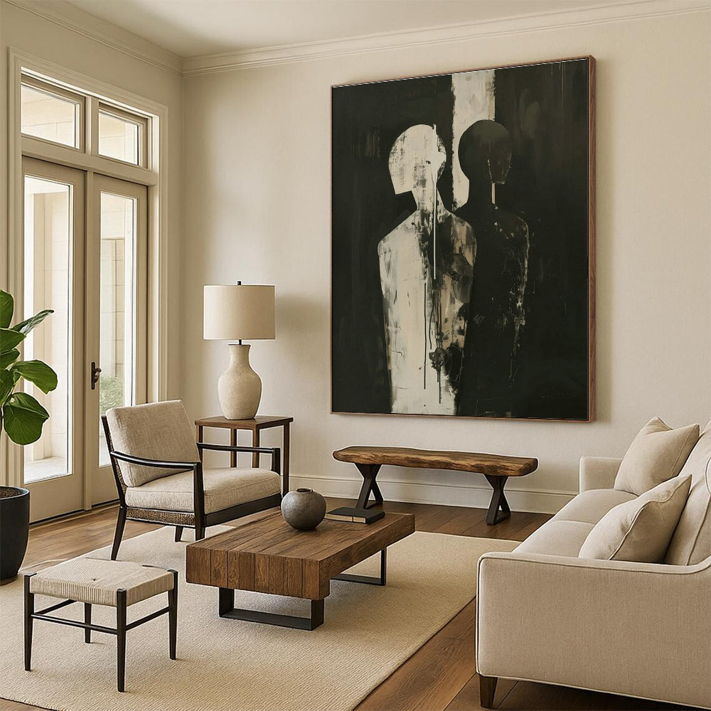 Black - White Double Figure Abstract Art for Modern Theater Lobby & Art - Themed Bar DLZ1828