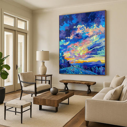 Vivid Road Sunset Painting for Bohemian RV Campsite & Travel - Themed Café DLZ0920