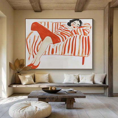 Lady on Striped Sofa Art for Fashion Boutique & Feminine - Themed Café SC496