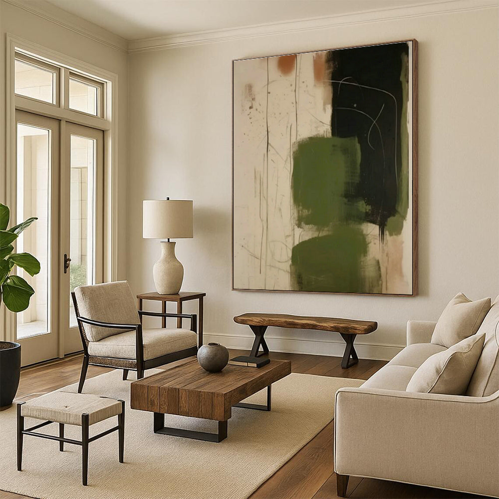 Olive - Black Abstract Art for Rustic Hunting Lodge & Modern Art Gallery DLZ0846