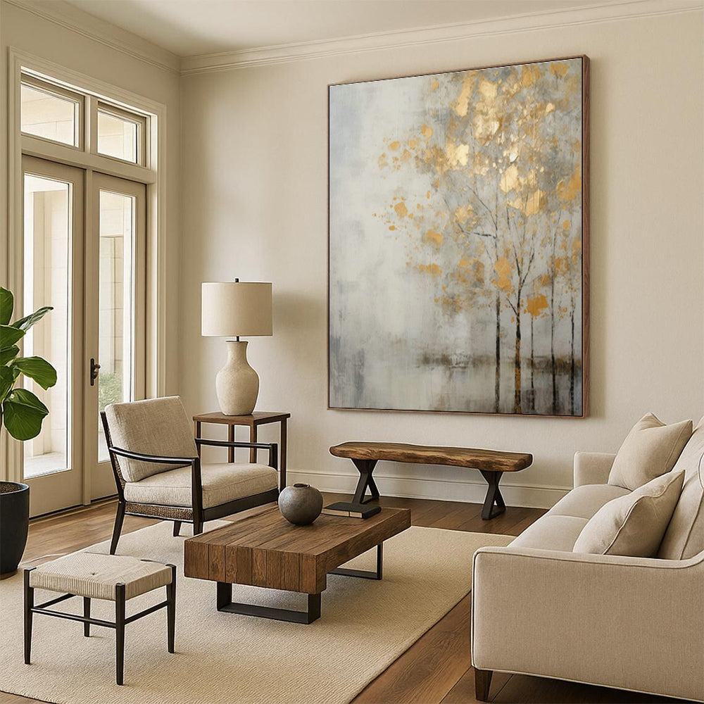 Gold - Leaf Tree Abstract Art for Luxury Hotel Lobby & Home Living Room DLZ1062