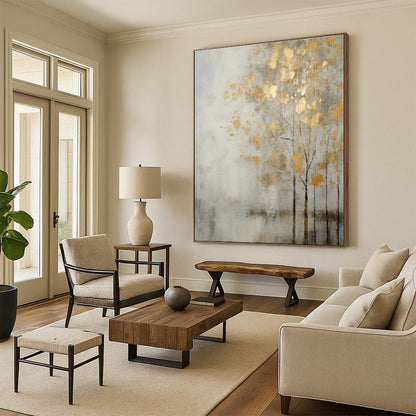 Gold - Leaf Tree Abstract Art for Luxury Hotel Lobby & Home Living Room DLZ1062