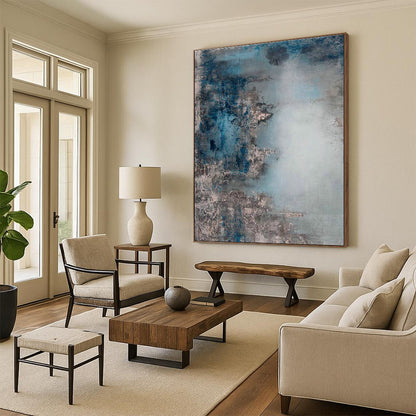 Blue - Gray Abstract Art for Modern Home Office Focus Zones DLZ0020