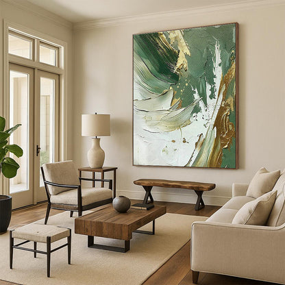 Green - Gold Abstract Art for Eco - Friendly Brand Showrooms DLZ0126