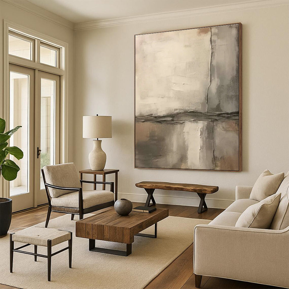 Gray - White Textured Abstract for Contemporary Home Library & Minimalist Art Showroom DLZ1585